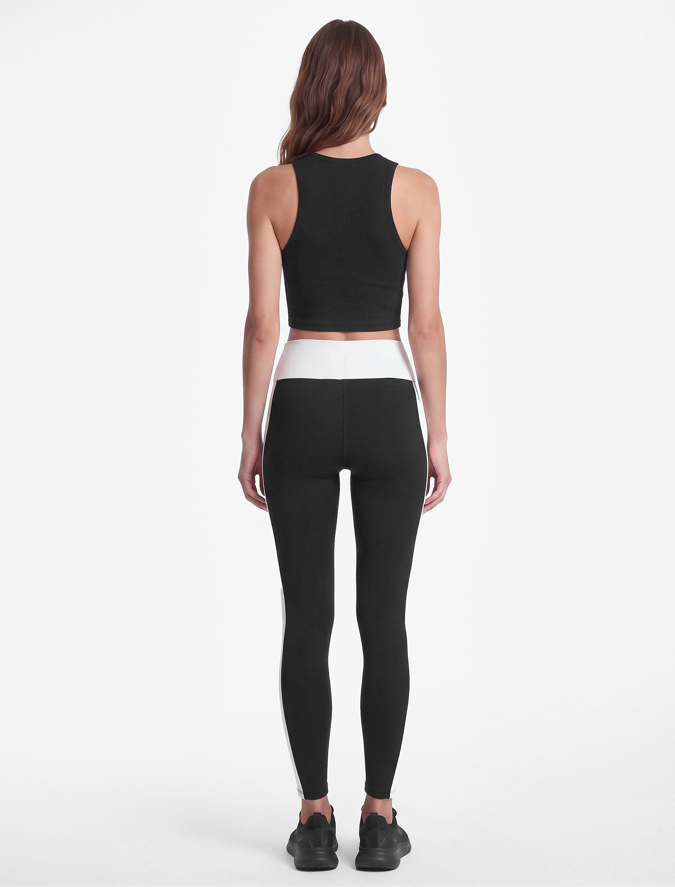   Asimetrik Yüksek Bel Slim Fit Renk Bloklu İnterlok Spor Tayt