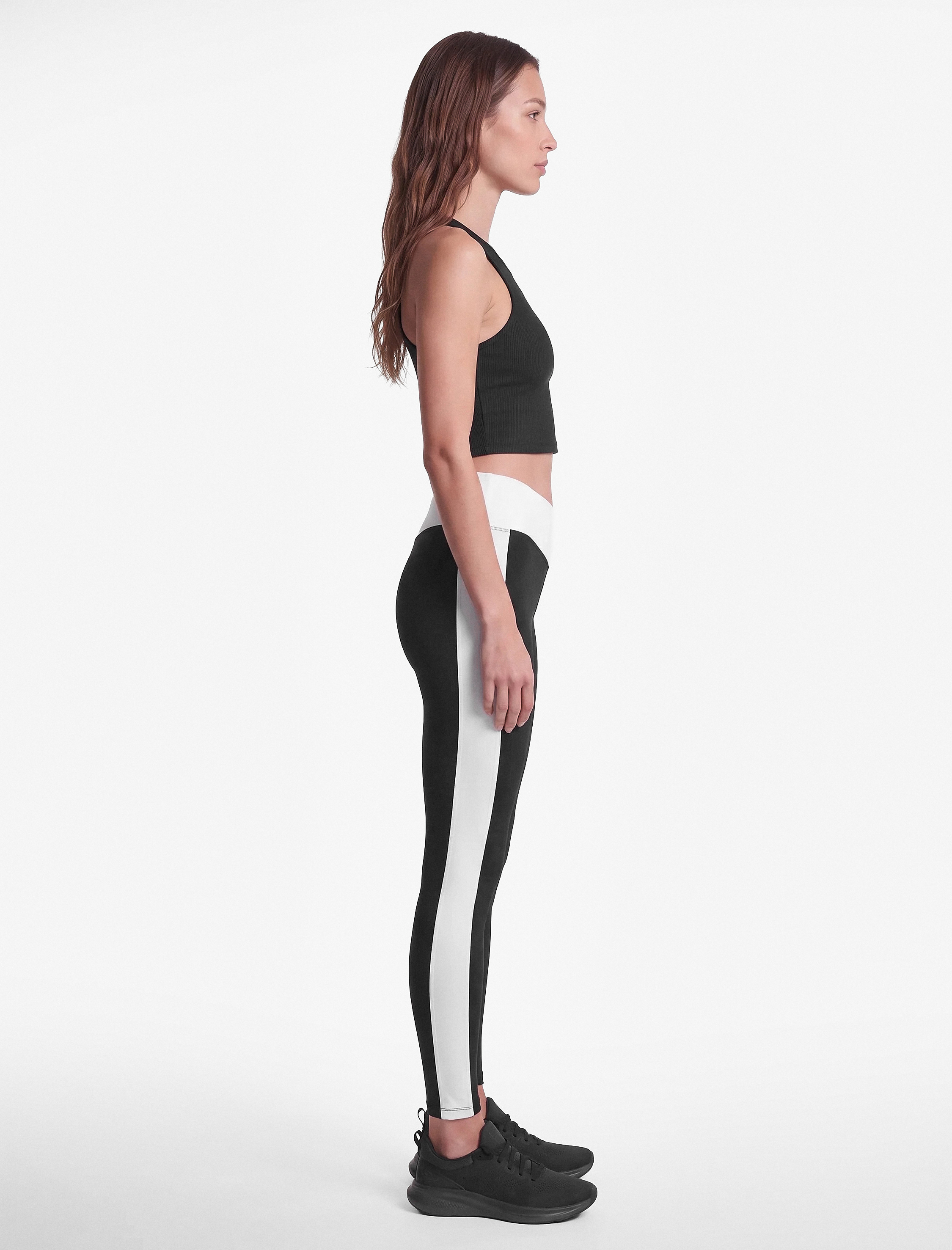   Asimetrik Yüksek Bel Slim Fit Renk Bloklu İnterlok Spor Tayt