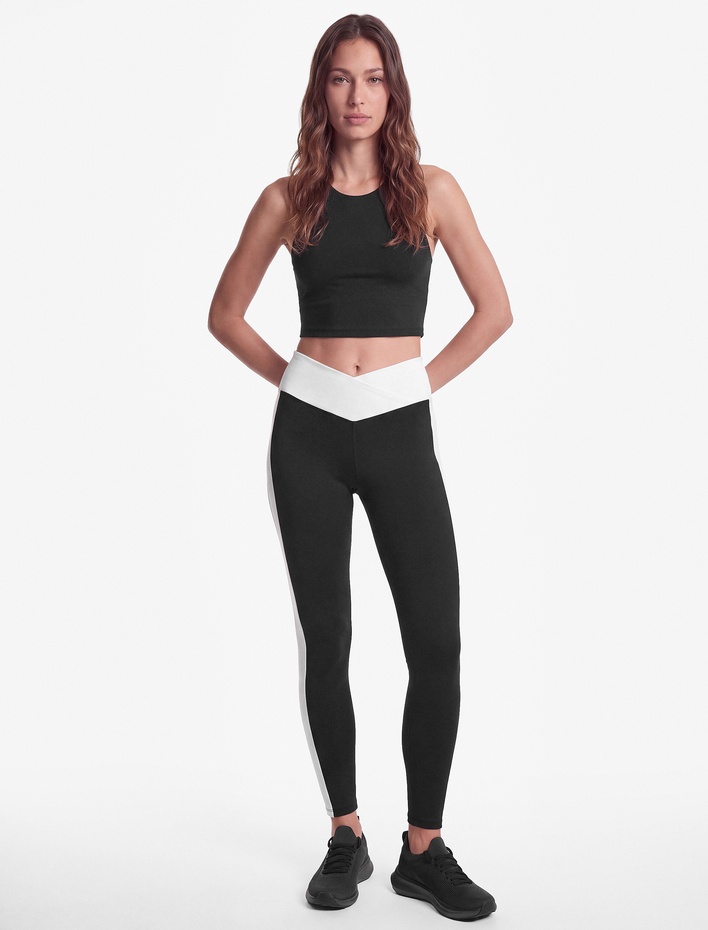  Asimetrik Yüksek Bel Slim Fit Renk Bloklu İnterlok Spor Tayt