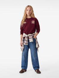 Üç İplik Şardonlu Uzun Kollu Bisiklet Yaka Ayıcık Baskılı Sweatshirt