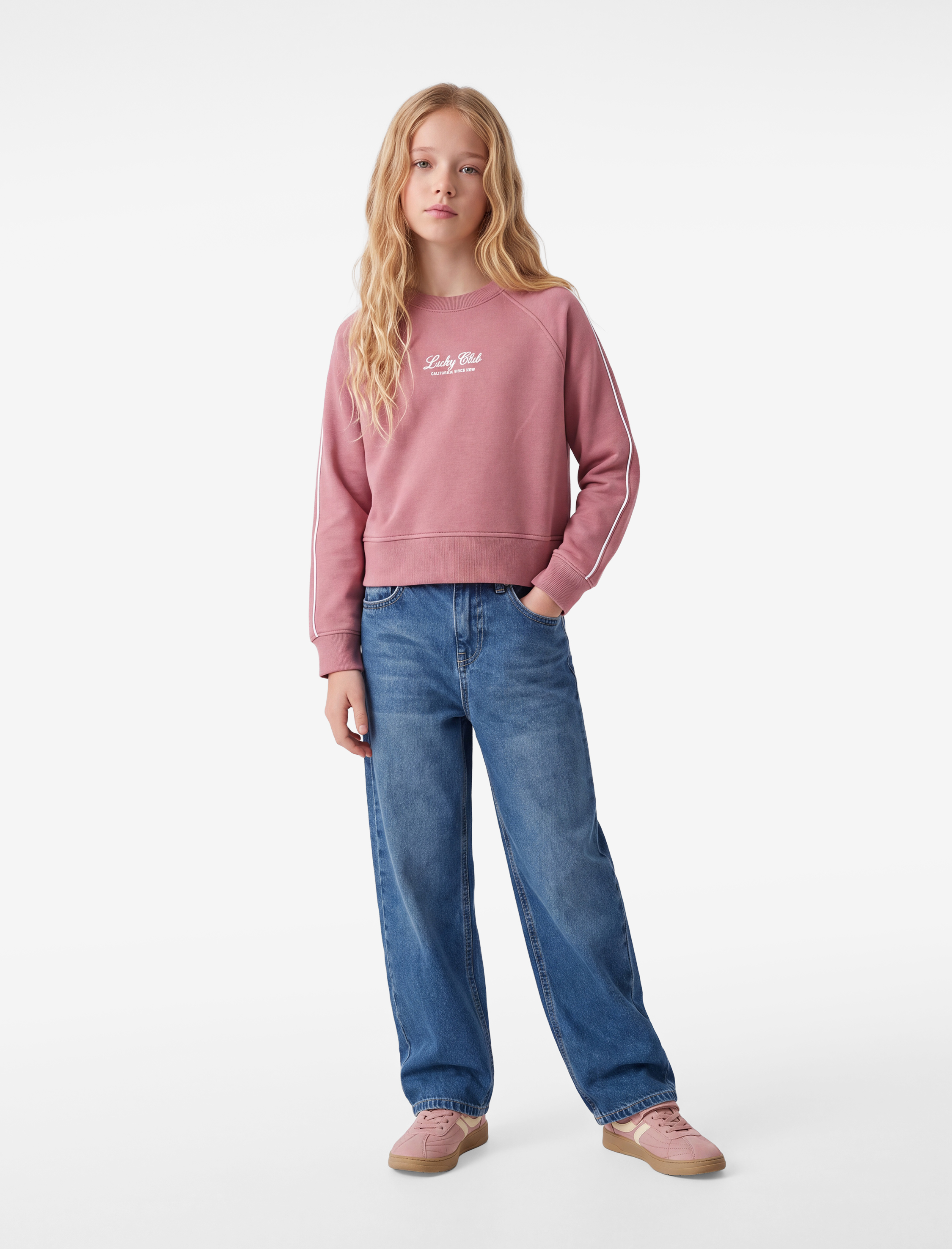  Kız Çocuk Uzun Kollu Viskon Karışımlı Biyeli Bisiklet Yaka Baskılı Sweatshirt