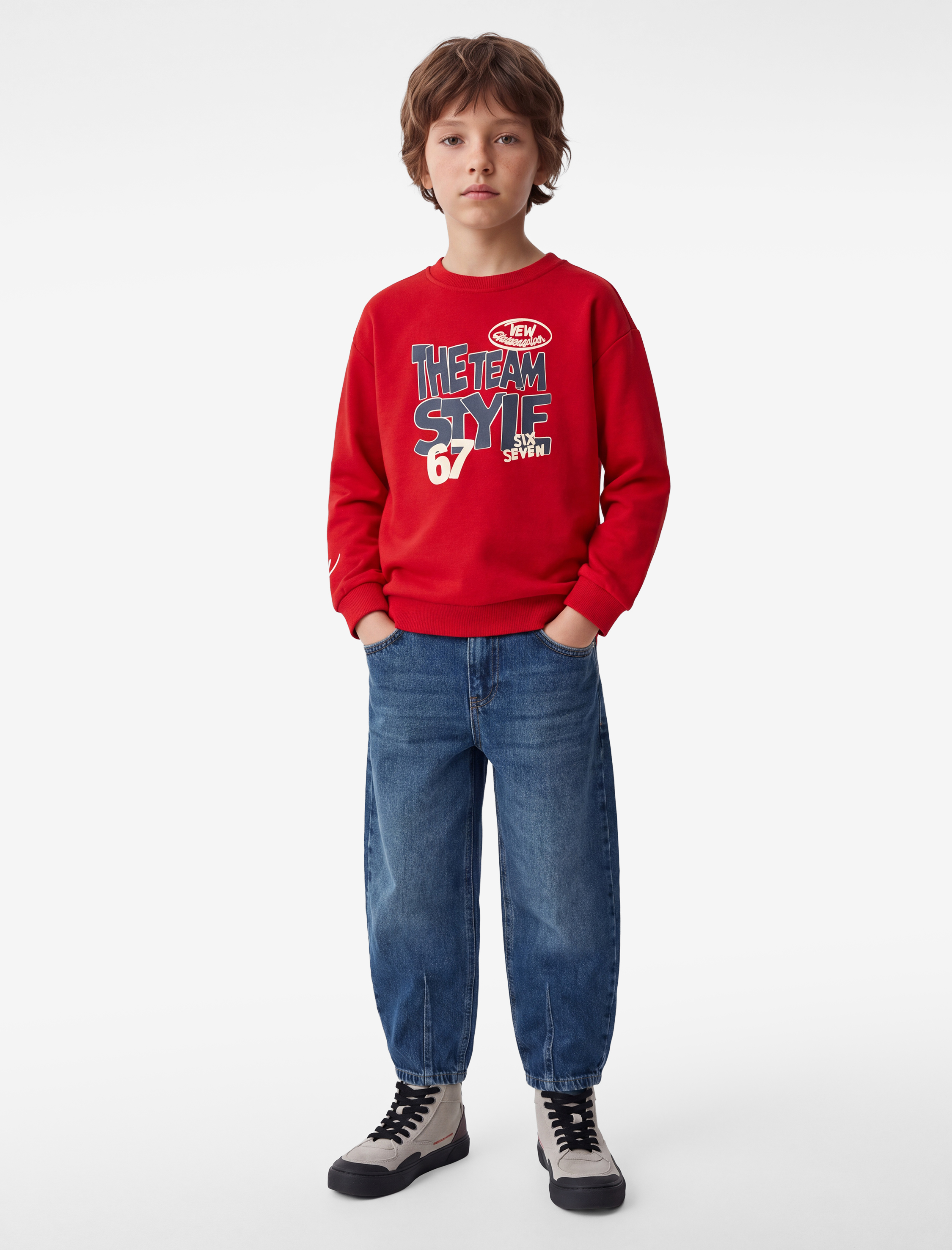  Erkek Çocuk Üç İplik Bisiklet Yaka Uzun Kollu Baskılı Sweatshirt