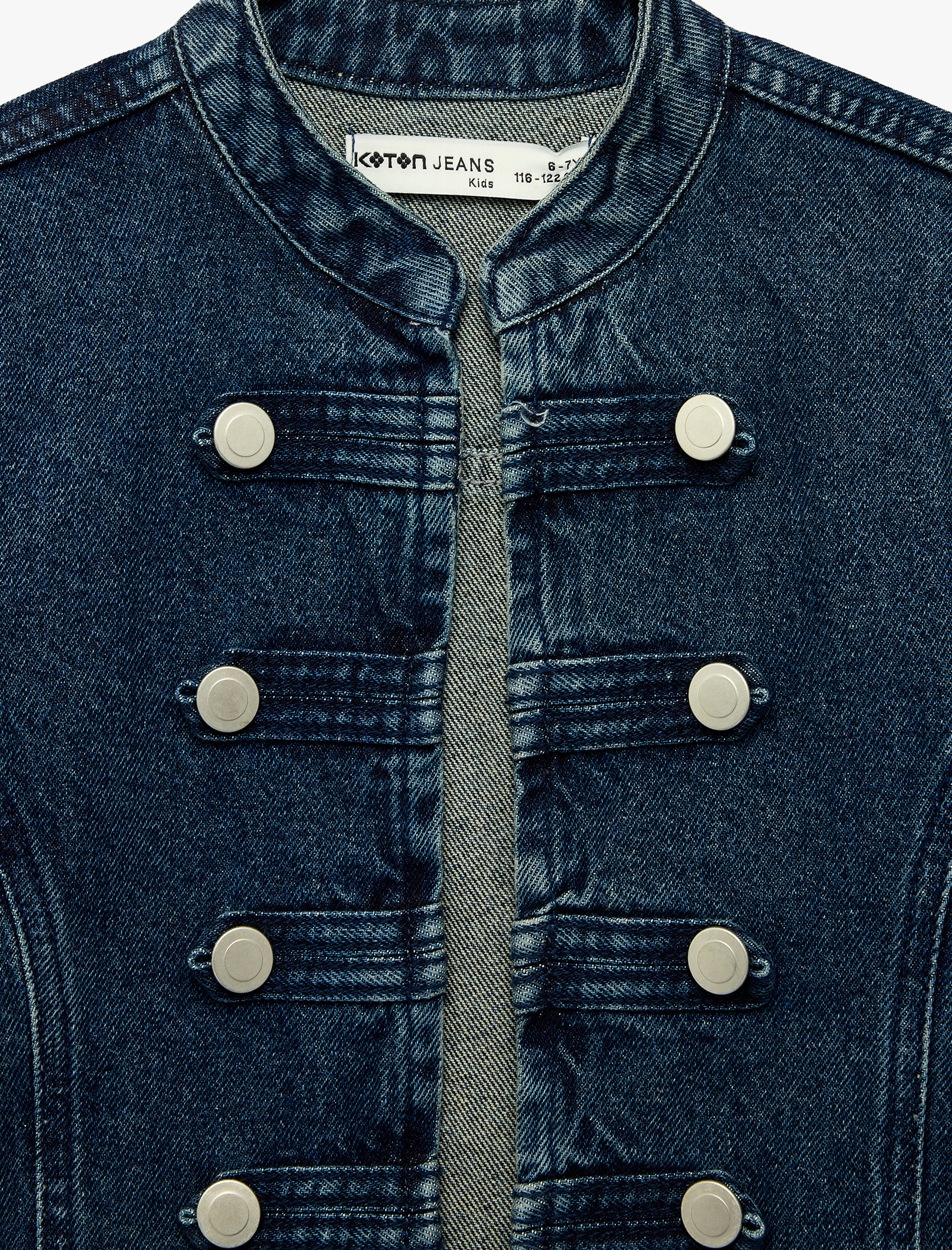 Kız Çocuk Napolyon Kapamalı Pamuklu Dik Yaka Denim Gömlek Ceket