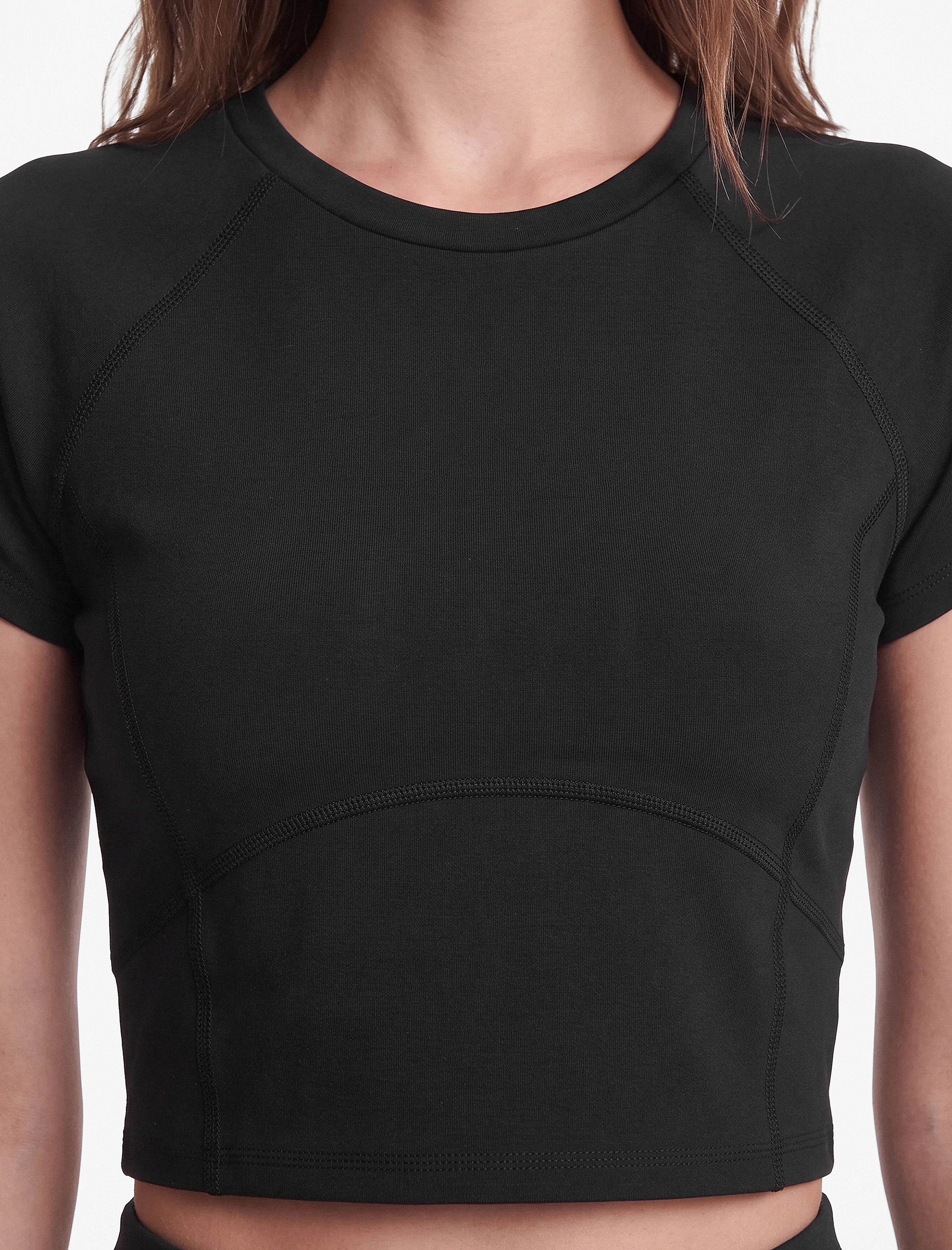   Slim Fit Dikiş Detaylı Kısa Kollu Bisiklet Yaka Crop Spor Tişört