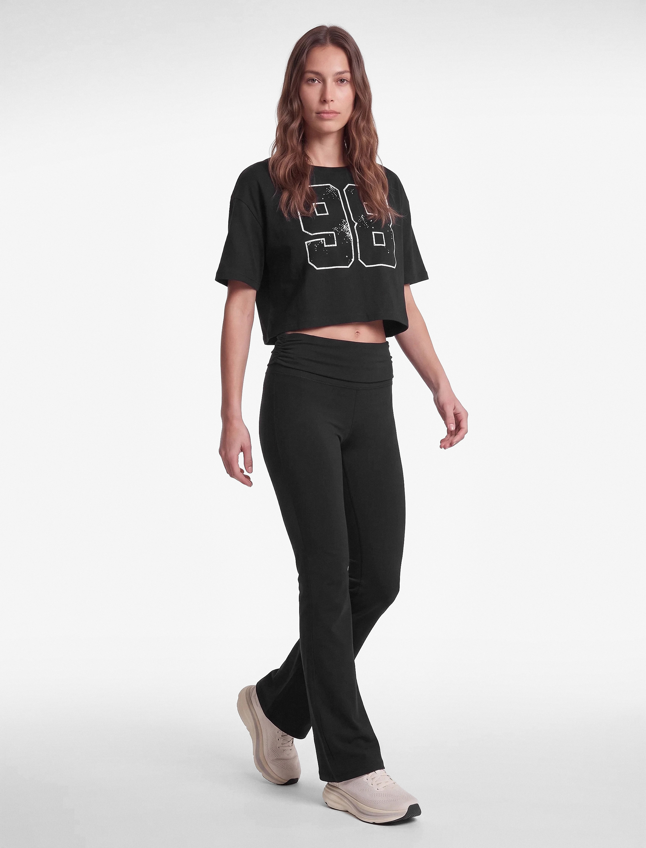   Katlı Yüksek Bel Slim Fit İspanyol Paça Spor Tayt