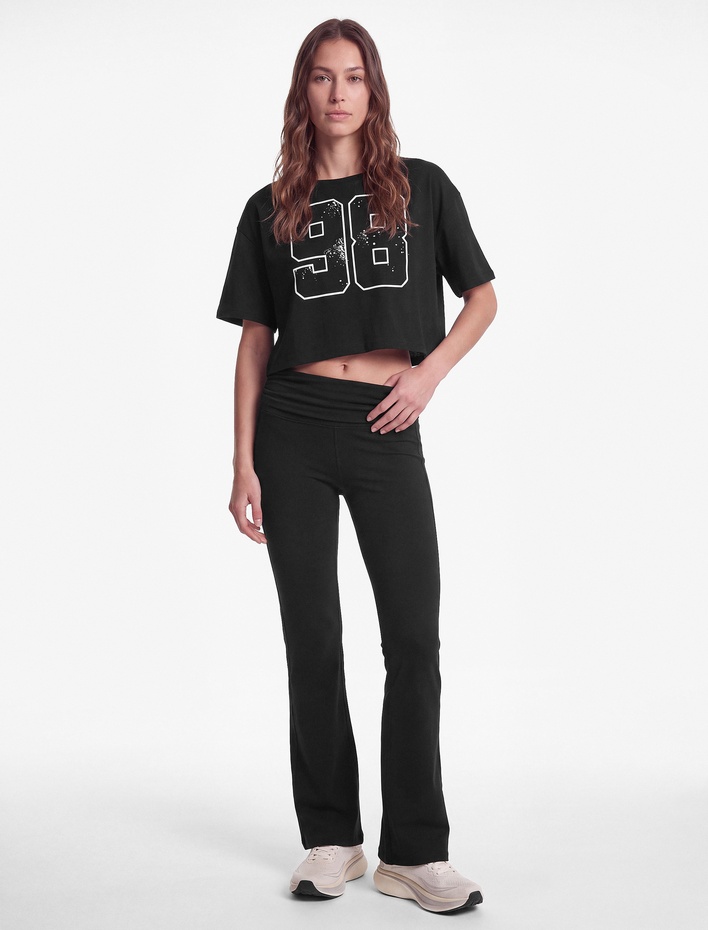  Katlı Yüksek Bel Slim Fit İspanyol Paça Spor Tayt
