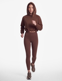 Rahat Kalıp Uzun Kollu Kapüşonlu Beli Lastikli Spor Crop Sweatshirt