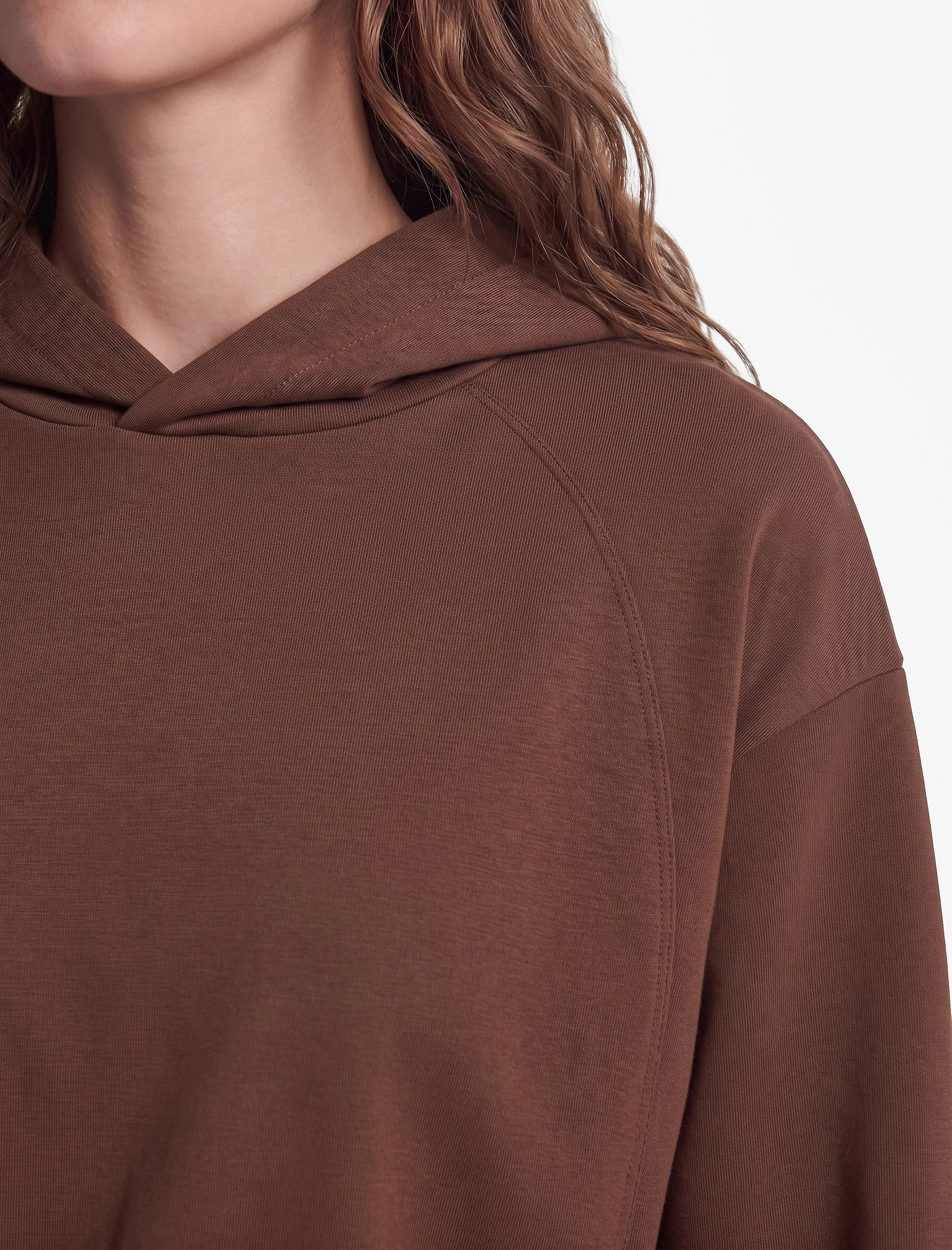   Rahat Kalıp Uzun Kollu Kapüşonlu Beli Lastikli Spor Crop Sweatshirt