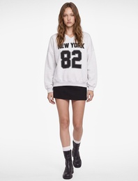 Pamuklu V Yaka Uzun Kollu Baskılı Oversize Sweatshirt