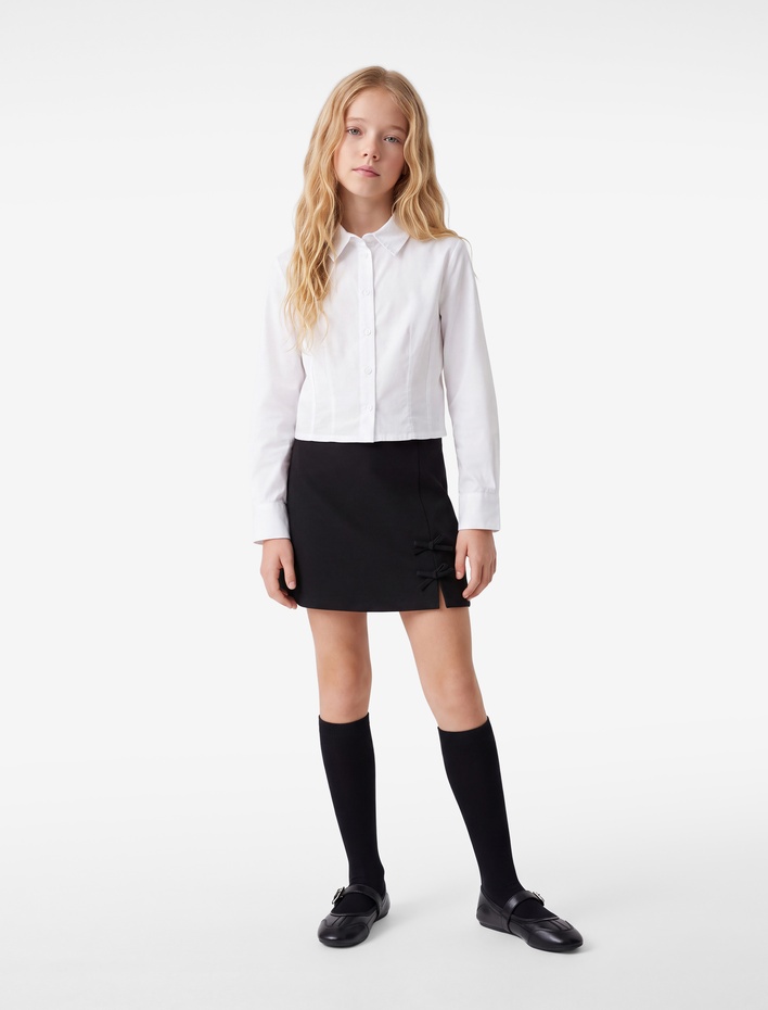 Kız Çocuk Slim Fit Uzun Kollu Klasik Yaka Pamuklu Poplin Gömlek