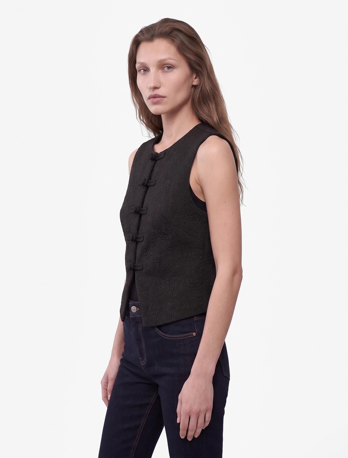  Slim Fit Dokulu Bisiklet Yaka Süs Düğmeli Yelek