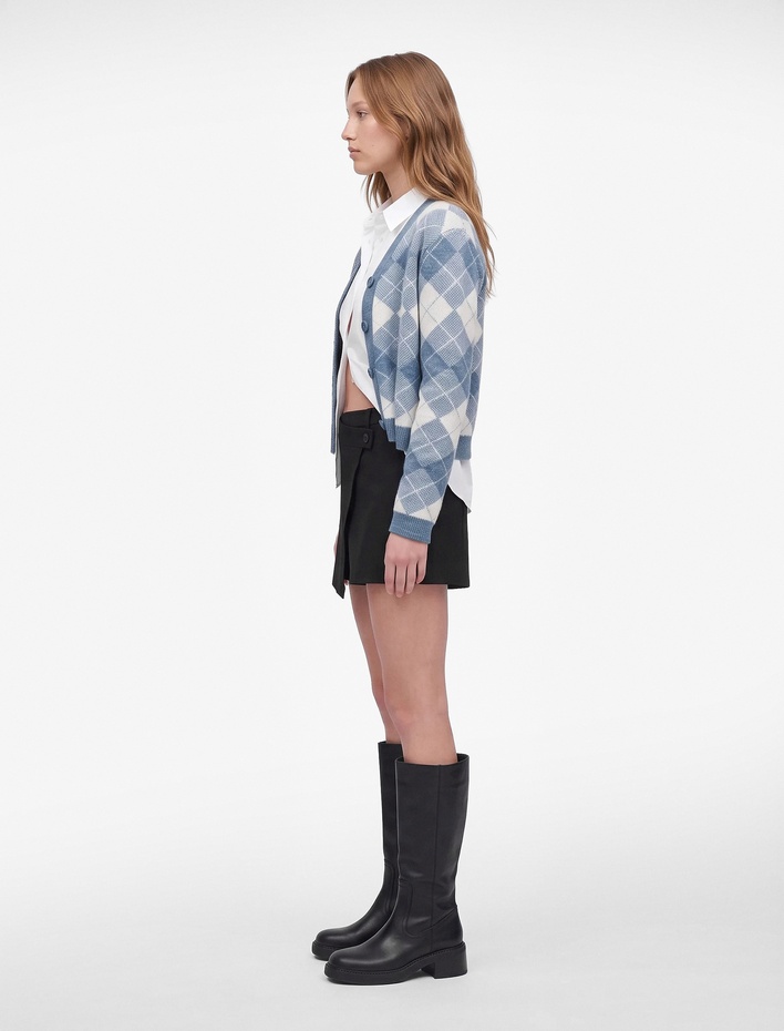  Viskon Karışımlı Düğmeli Slim Fit Kruvaze Mini Etek