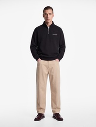 Uzun Kollu Üç İplik Şardonlu Rahat Kalıp Baskılı Yarım Fermuarlı Yaka Sweatshirt