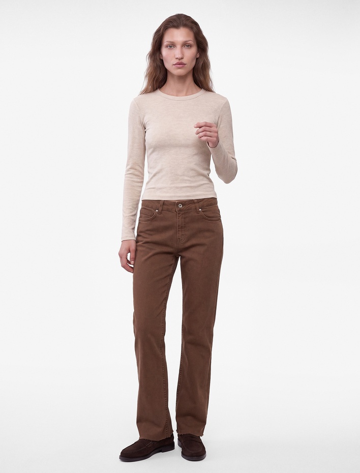  Slim Fit Kaşkorse Pamuk Karışımlı Bisiklet Yaka Uzun Kollu Basic Tişört