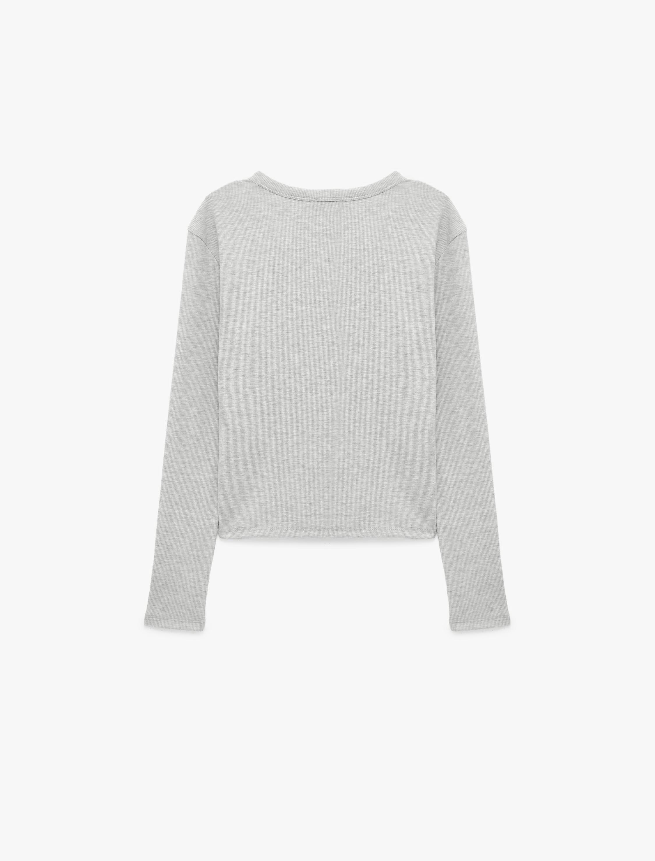   Slim Fit Kaşkorse Pamuk Karışımlı Bisiklet Yaka Uzun Kollu Basic Tişört
