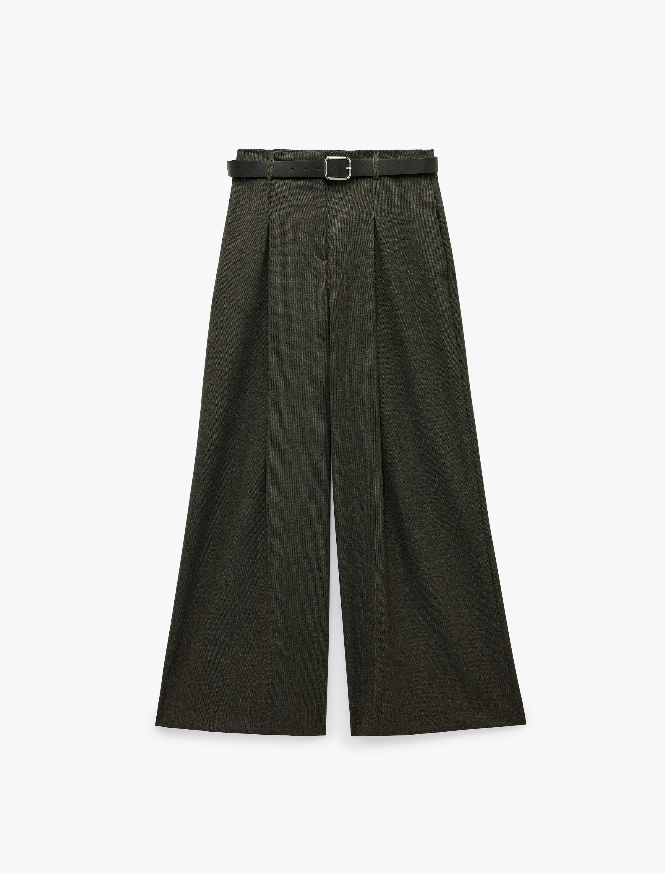   Yüksek Bel Kemerli Pileli Cepli Geniş Paça Pantolon