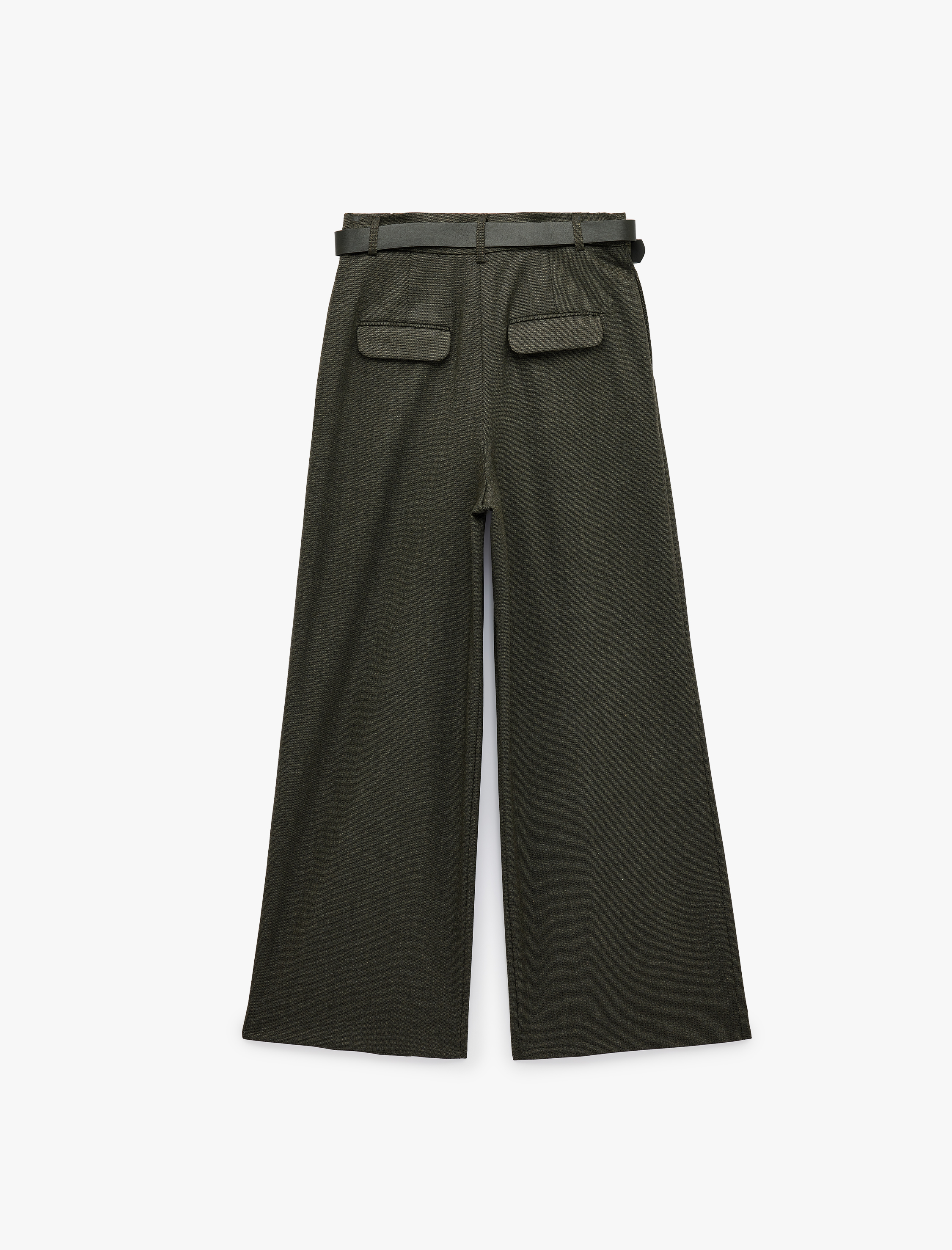   Yüksek Bel Kemerli Pileli Cepli Geniş Paça Pantolon