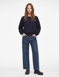 Rahat Kalıp Üç İplik Şardonlu Bisiklet Yaka Uzun Kollu Arkası Baskılı Sweatshirt