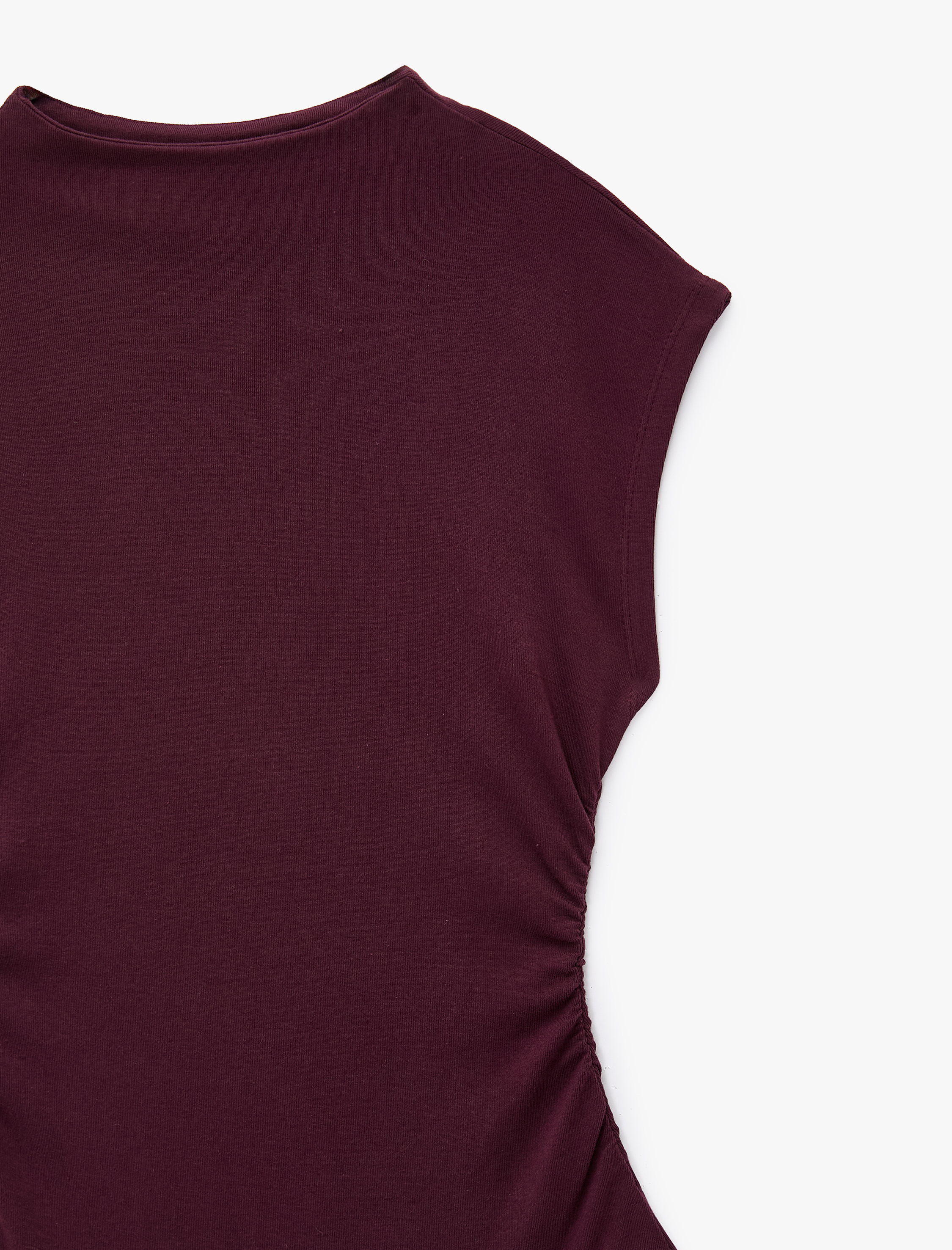   Slim Fit Ribanalı Pamuklu Hafif Dik Yaka Düşük Bel Kolsuz Midi Elbise