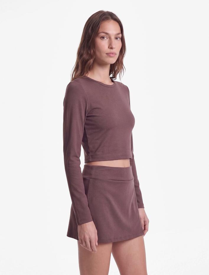  Slim Fit Uzun Kollu Bisiklet Yaka Crop Spor Tişört