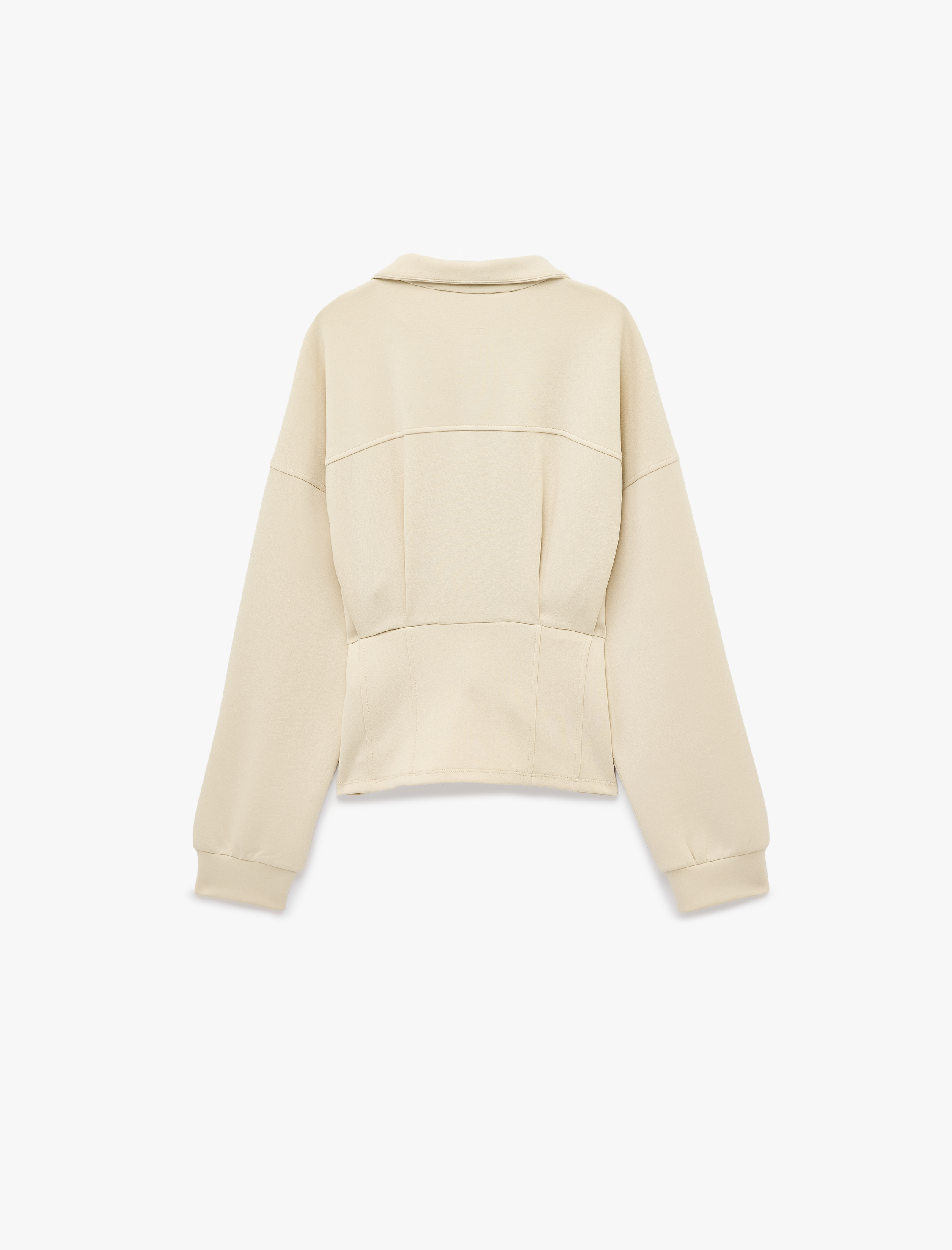   Modal Kumaş Slim Fit Uzun Kollu Dik Yaka Fermuarlı Sweatshirt Korse Detaylı