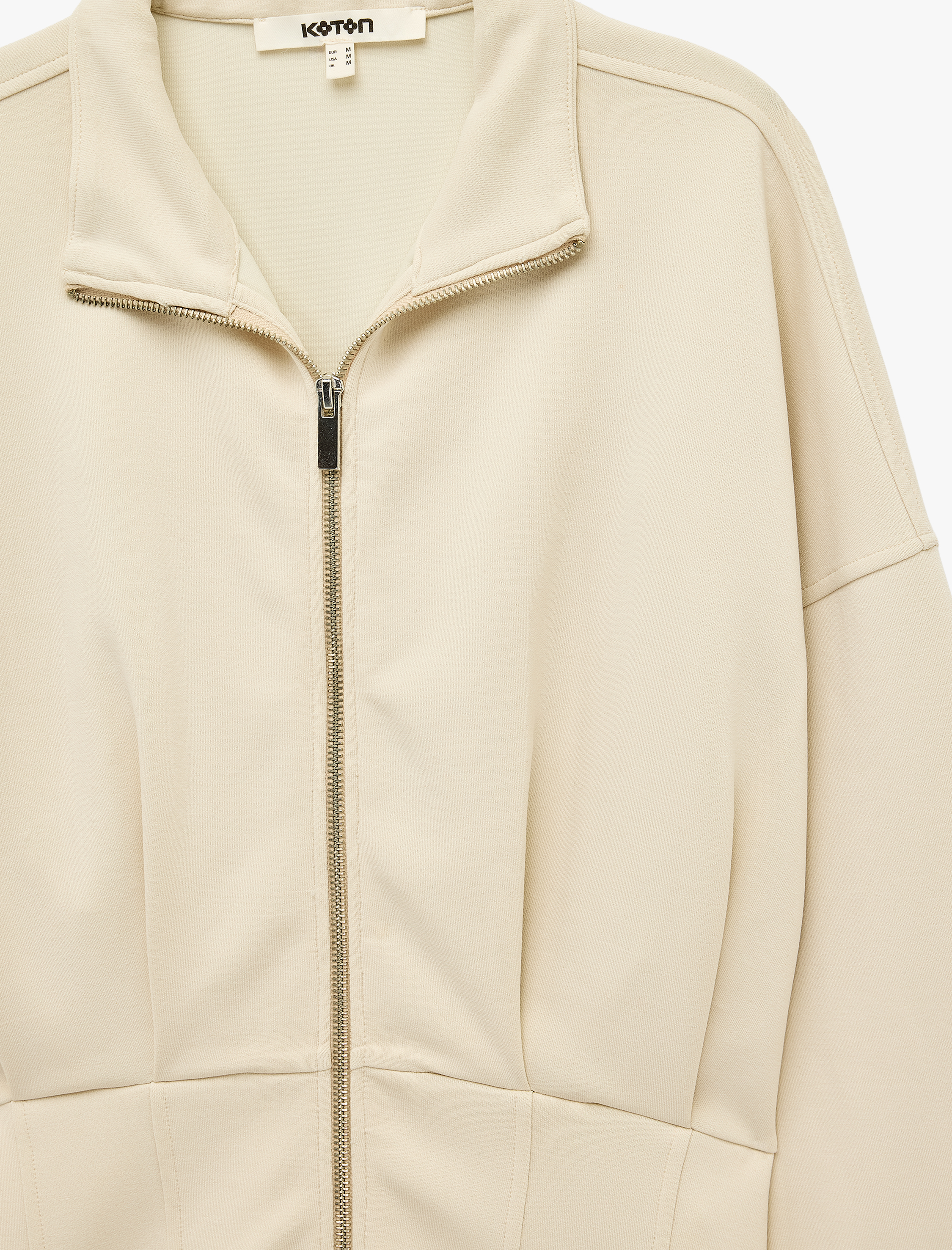   Modal Kumaş Slim Fit Uzun Kollu Dik Yaka Fermuarlı Sweatshirt Korse Detaylı