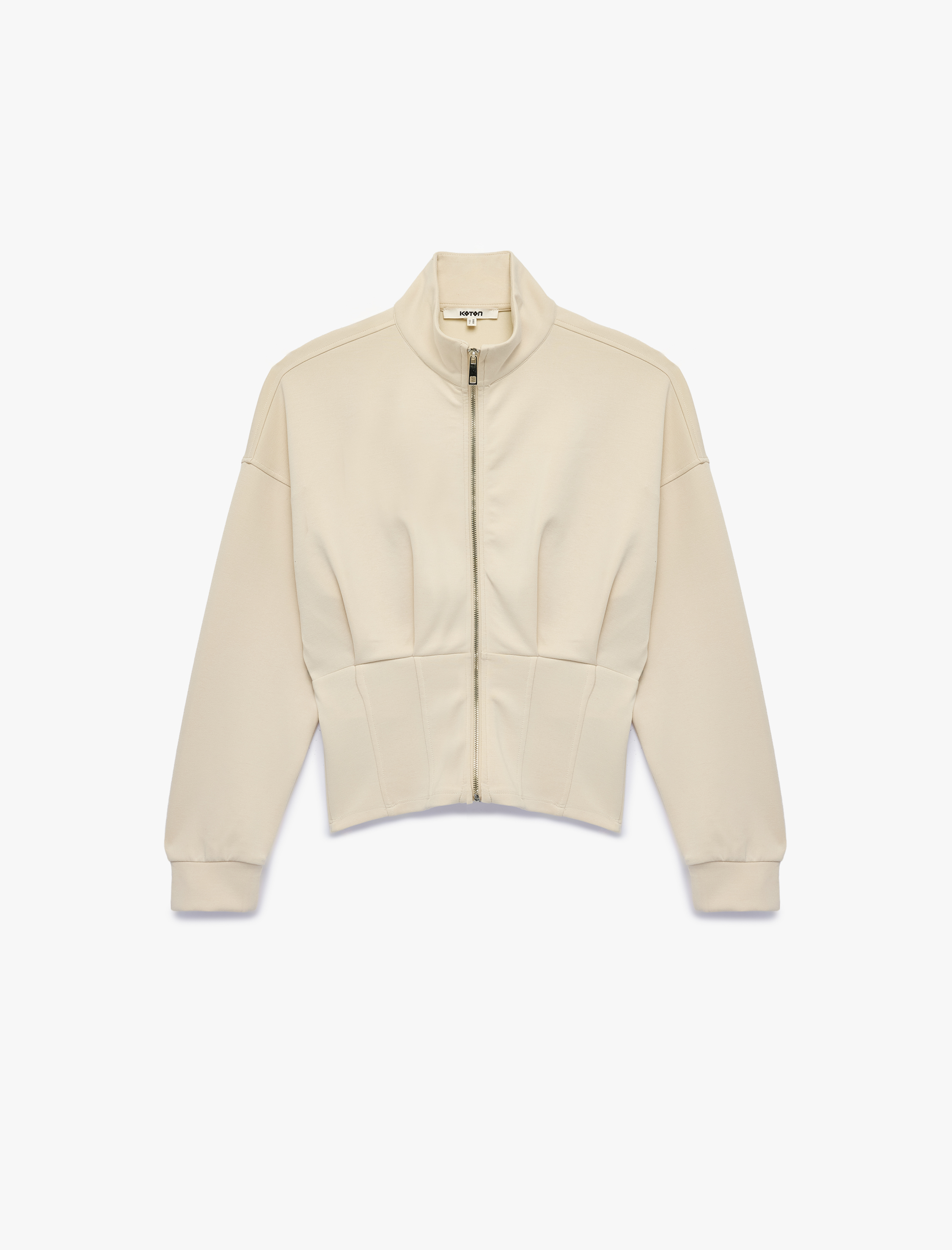   Modal Kumaş Slim Fit Uzun Kollu Dik Yaka Fermuarlı Sweatshirt Korse Detaylı