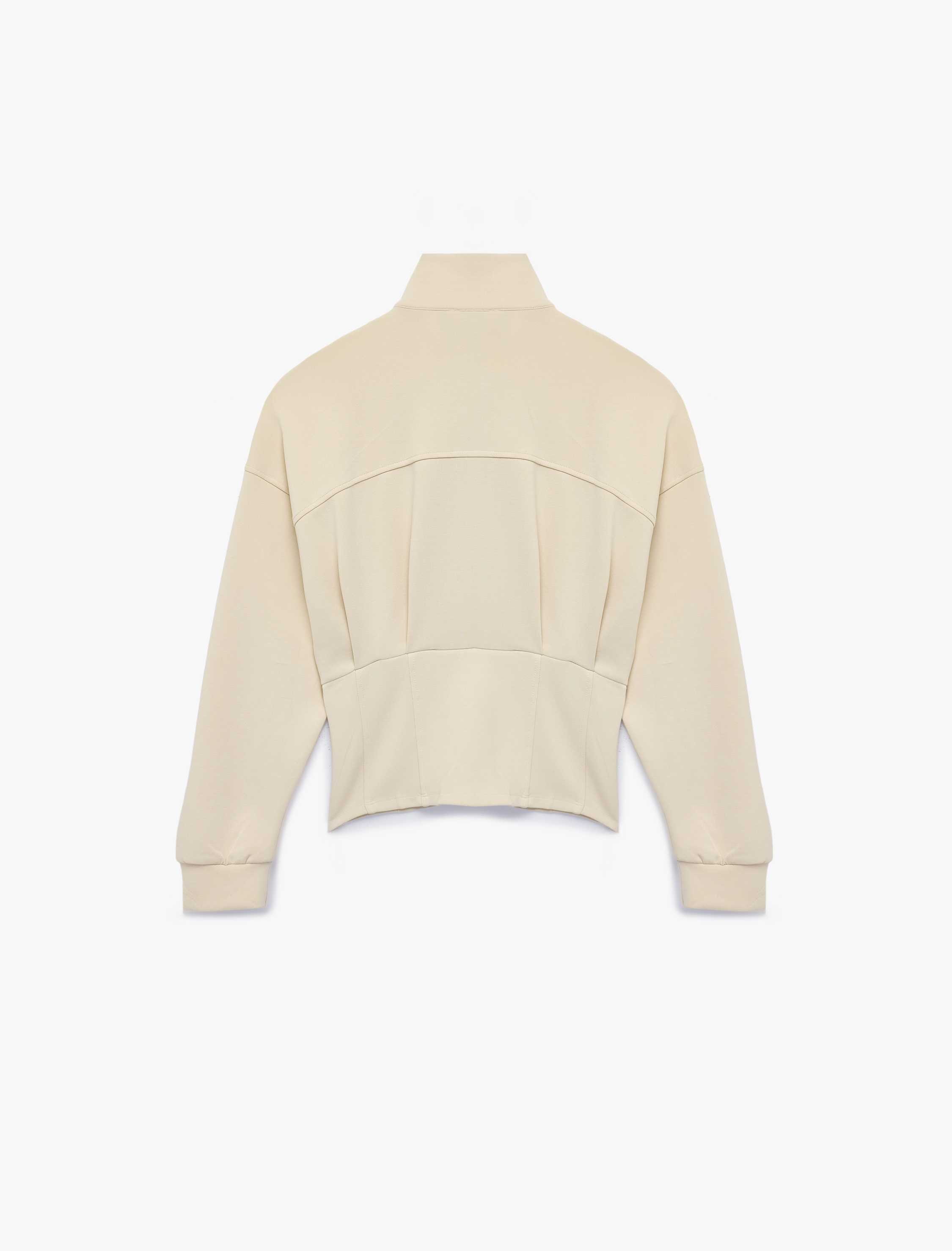   Modal Kumaş Slim Fit Uzun Kollu Dik Yaka Fermuarlı Sweatshirt Korse Detaylı