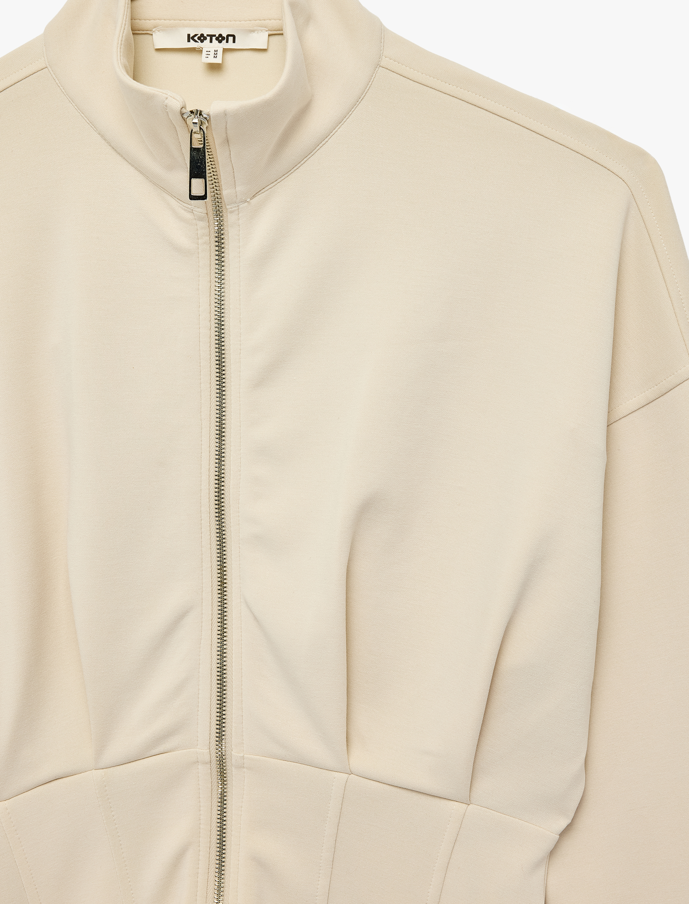   Modal Kumaş Slim Fit Uzun Kollu Dik Yaka Fermuarlı Sweatshirt Korse Detaylı
