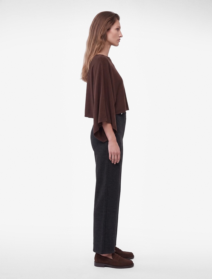  Slim Fit Süs Düğmeli Düz Bol Paça Pantolon
