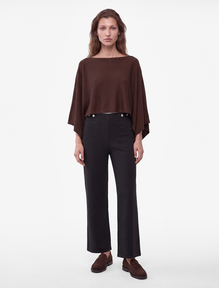  Slim Fit Süs Düğmeli Düz Bol Paça Pantolon