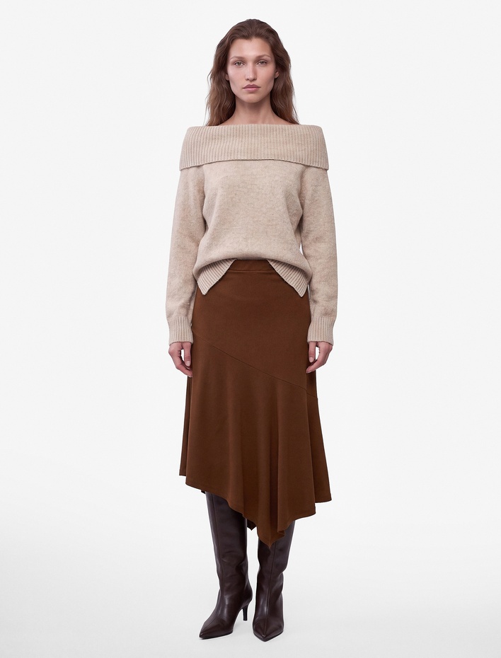  Slim Fit Asimetrik Midi Etek