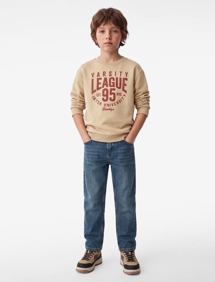 Erkek Çocuk Şardonlu Bisiklet Yaka Uzun Kollu Baskılı Sweatshirt