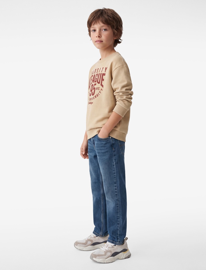 Erkek Çocuk Şardonlu Bisiklet Yaka Uzun Kollu Baskılı Sweatshirt