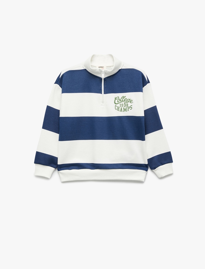 Erkek Çocuk Yarım Fermuarlı Uzun Kollu Dik Yaka Oversize Çizgili Sweatshirt