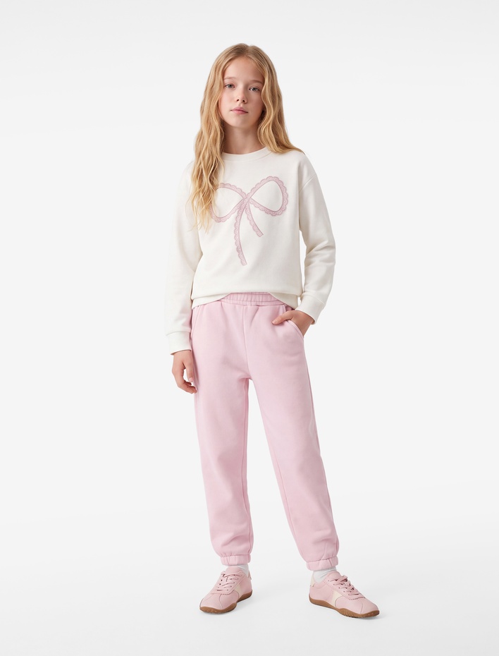 Kız Çocuk Şardonlu Cepli Basic Jogger Eşofman Altı