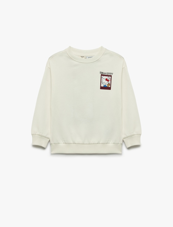 Kız Bebek Hello Kitty Baskılı Şardonlu Pamuklu Bisiklet Yaka Uzun Kollu Lisanslı Sweatshirt