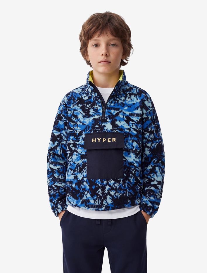 Erkek Çocuk Cepli Dik Yaka Uzun Kollu Oversize Polar Sweatshirt