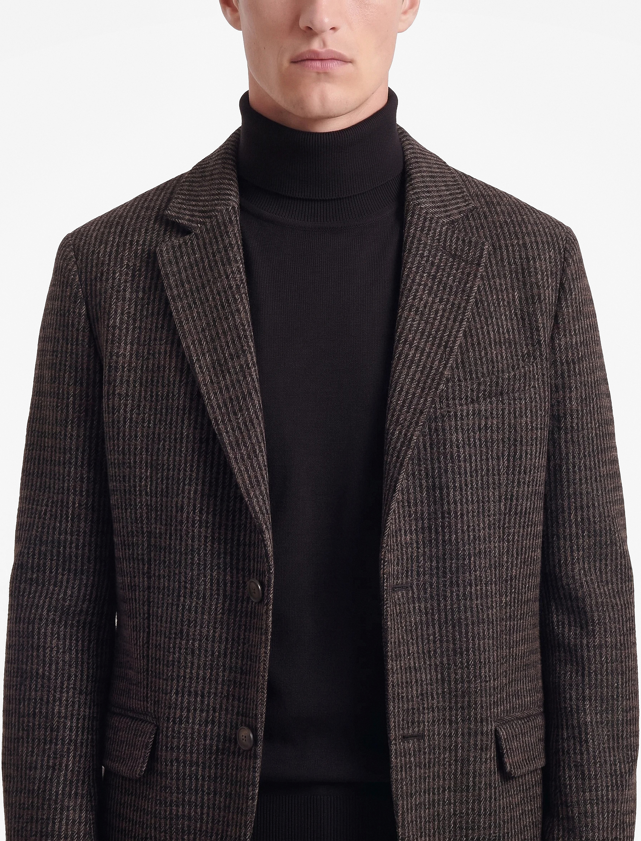   Uzun Kollu Yün Karışımlı Düğmeli Cepli Kruvaze Yaka Blazer Ceket