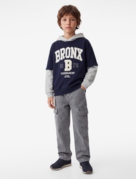 Baskılı Şardonlu Uzun Kollu Oversize Kapşonlu Sweatshirt