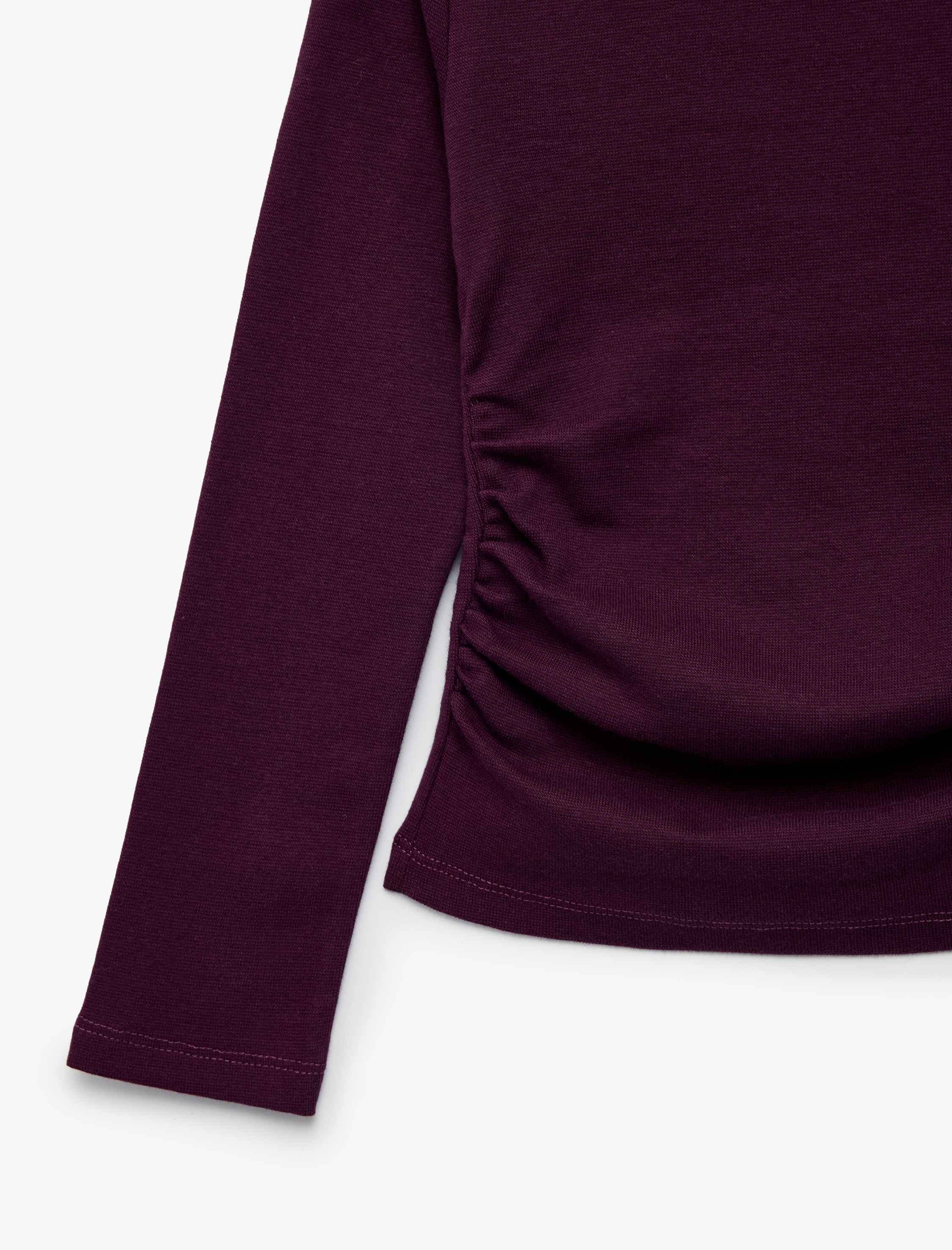  Kız Çocuk Büzgülü Slim Fit Pamuklu Bisiklet Yaka Uzun Kollu Tişört