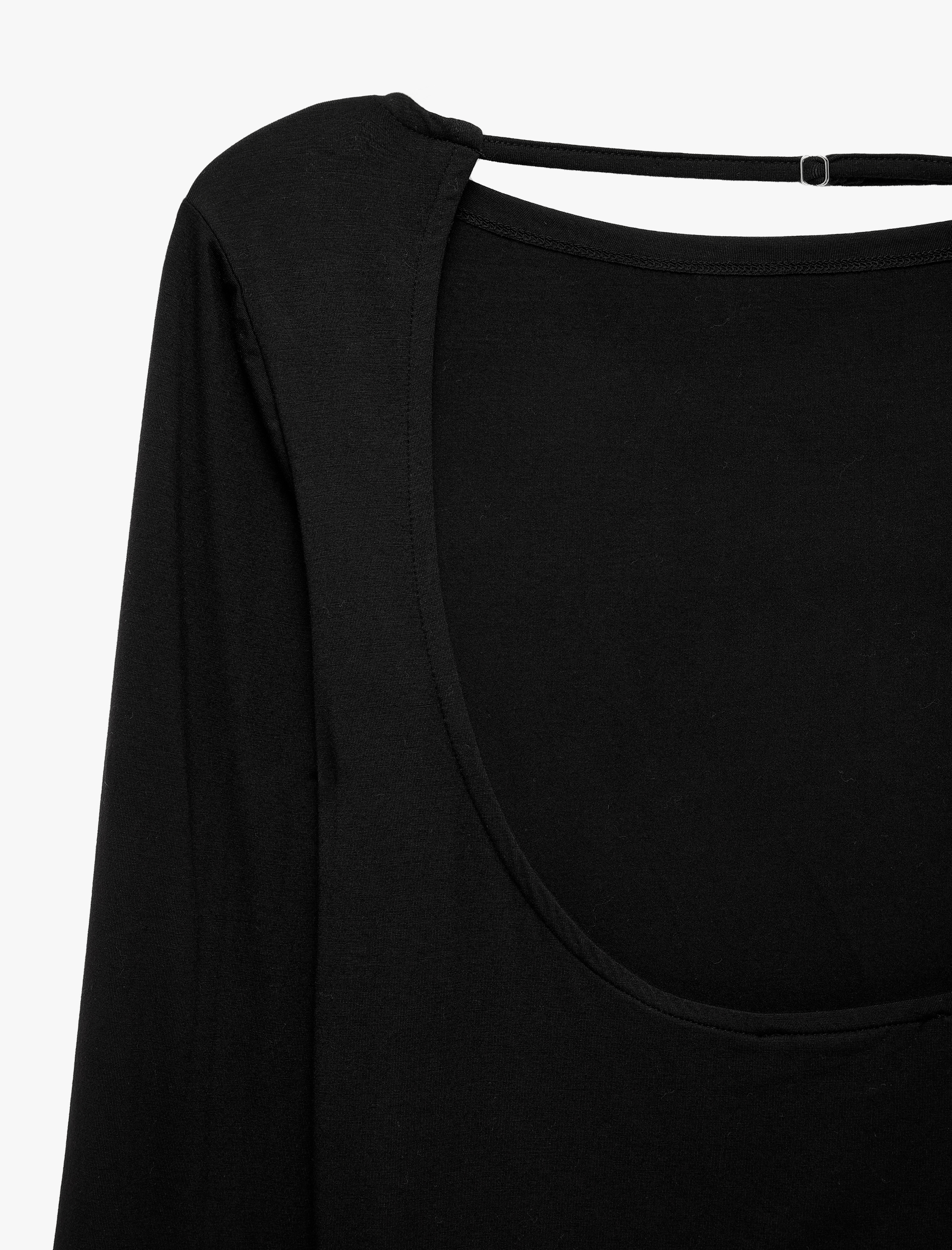   Viskon Slim Fit Sırt Detaylı Bisiklet Yaka Uzun Kollu Bluz