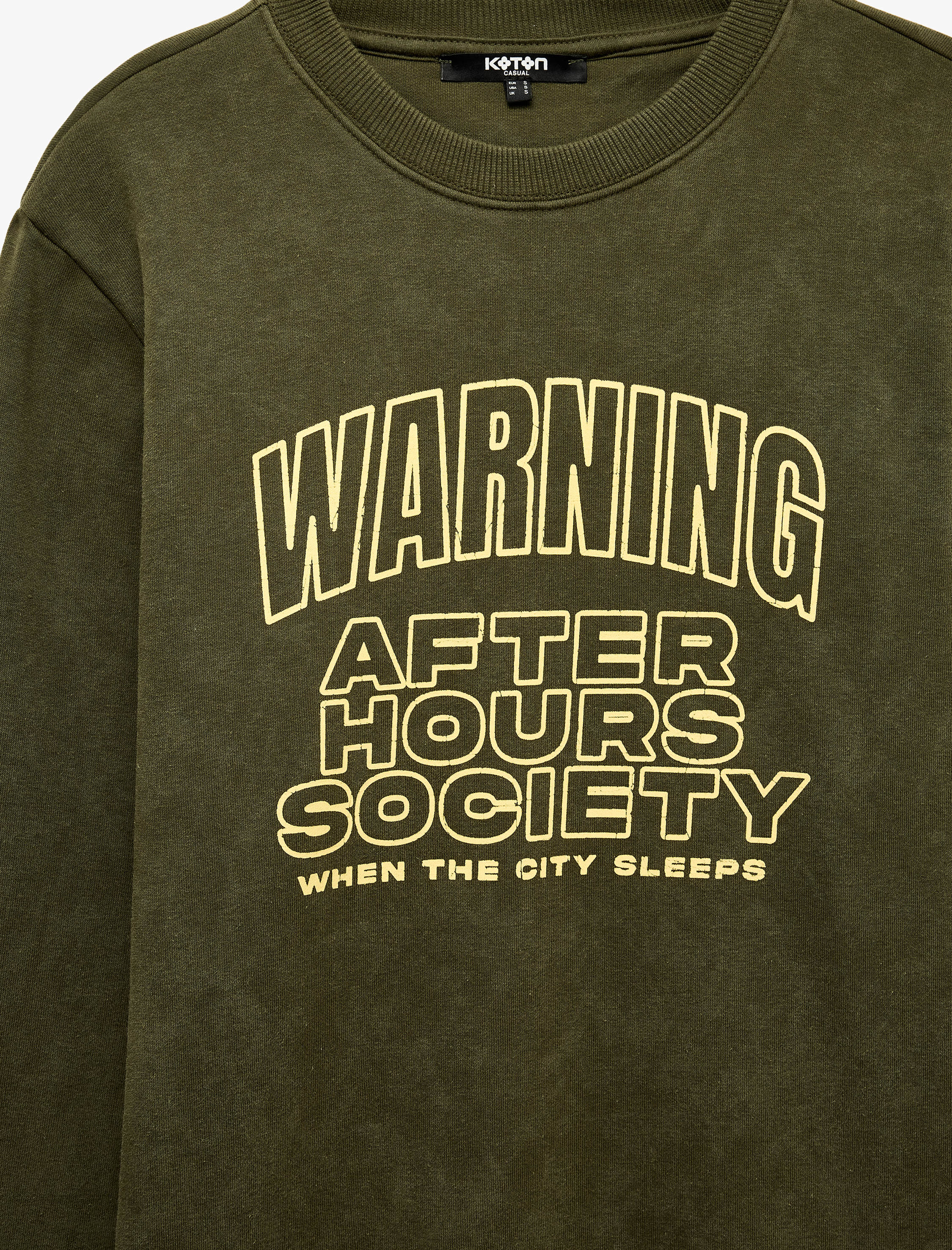   Uzun Kollu Şardonlu Bisiklet Yaka Yıkamalı Baskılı Sweatshirt