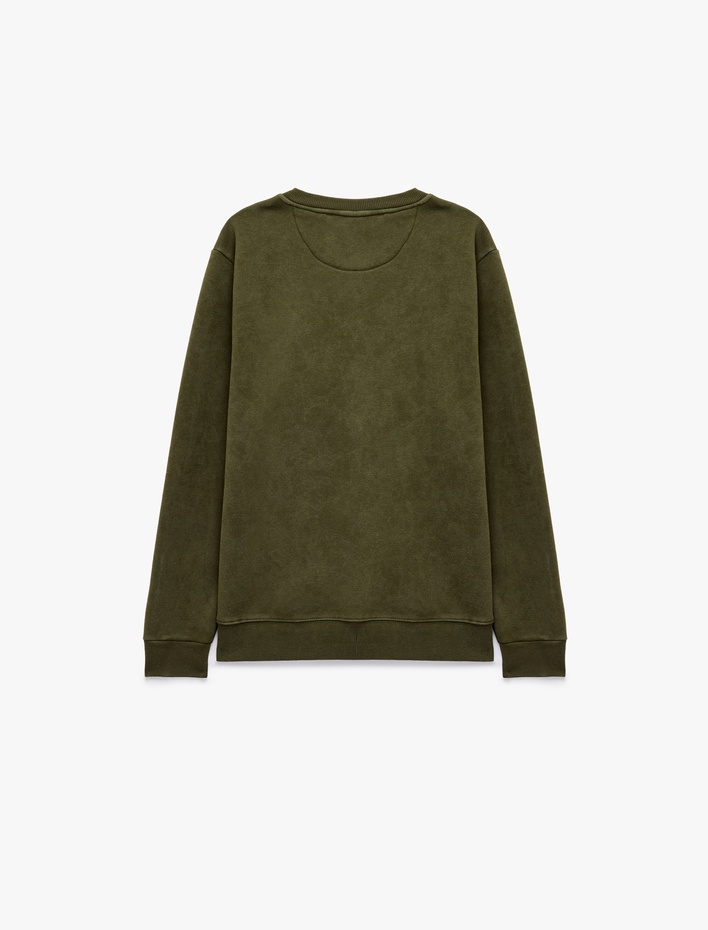  Uzun Kollu Şardonlu Bisiklet Yaka Yıkamalı Baskılı Sweatshirt
