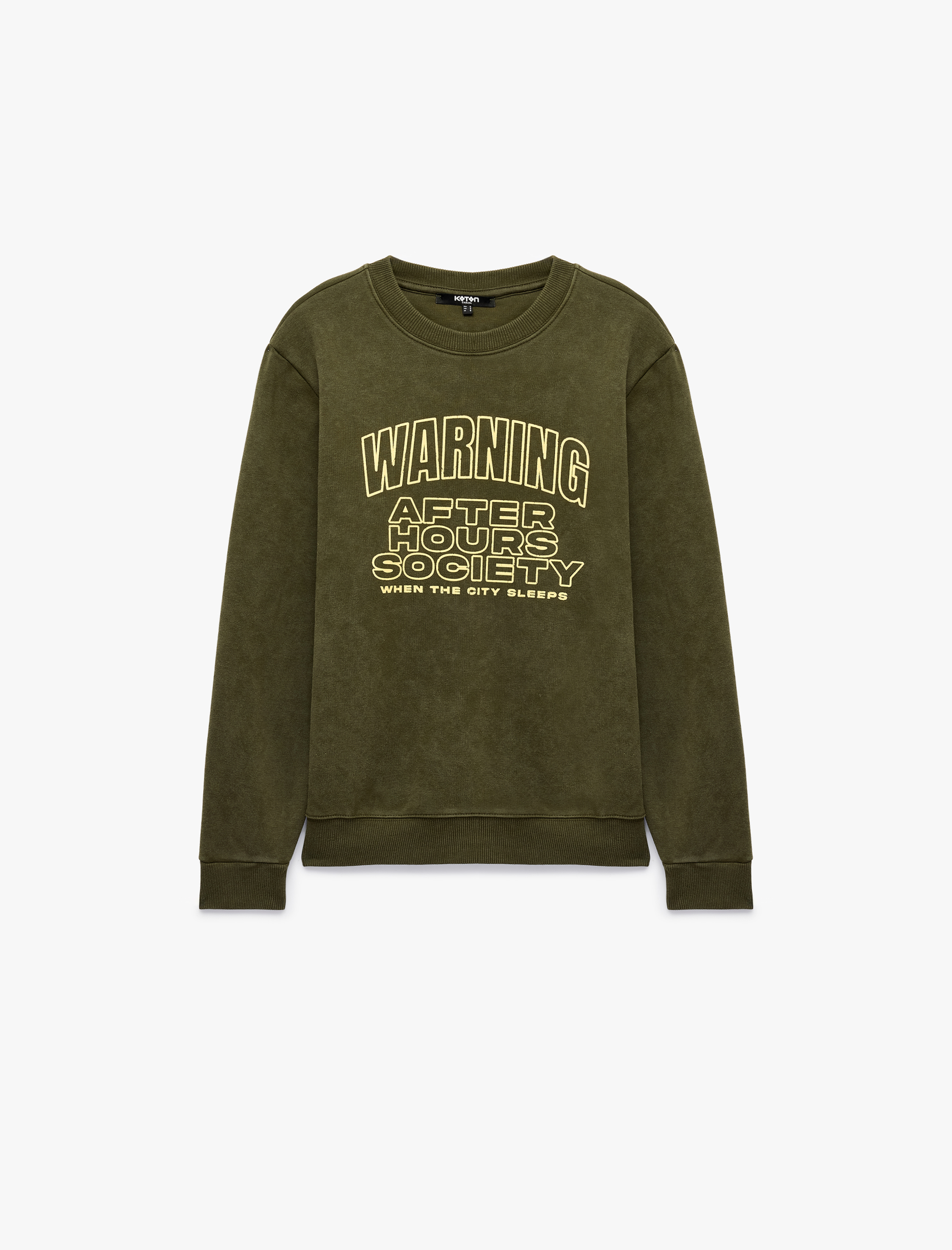   Uzun Kollu Şardonlu Bisiklet Yaka Yıkamalı Baskılı Sweatshirt