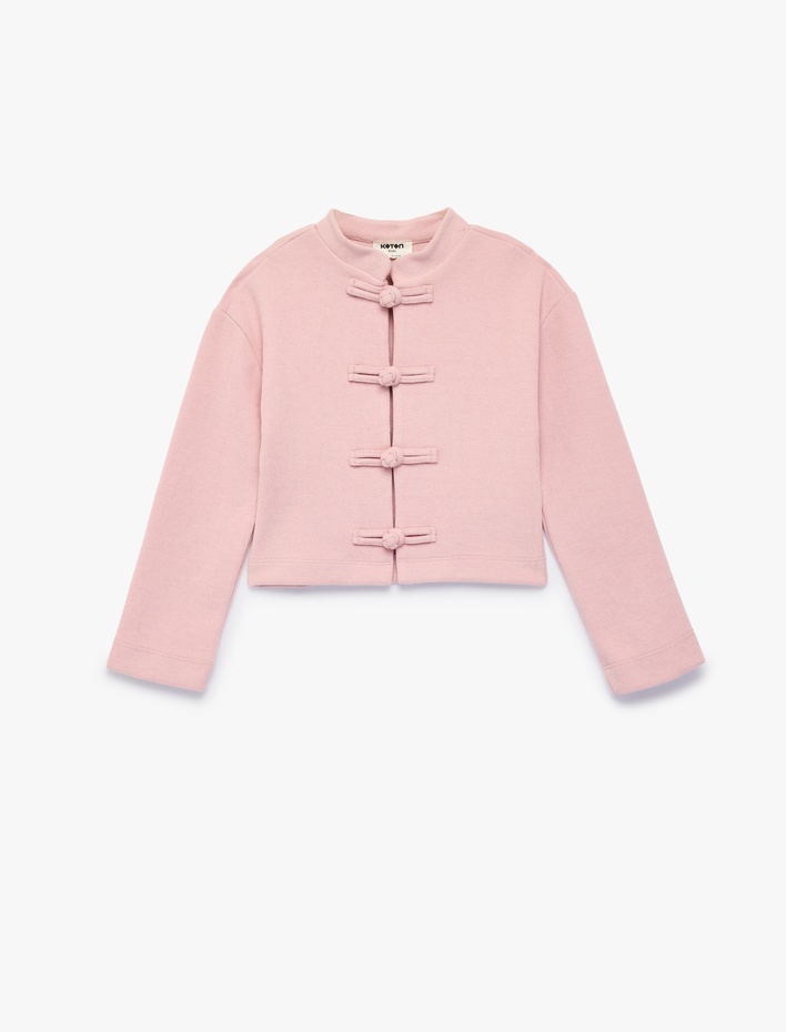 Kız Çocuk Süslü Düğmeli Uzun Kollu Mandarin Yaka Sweatshirt