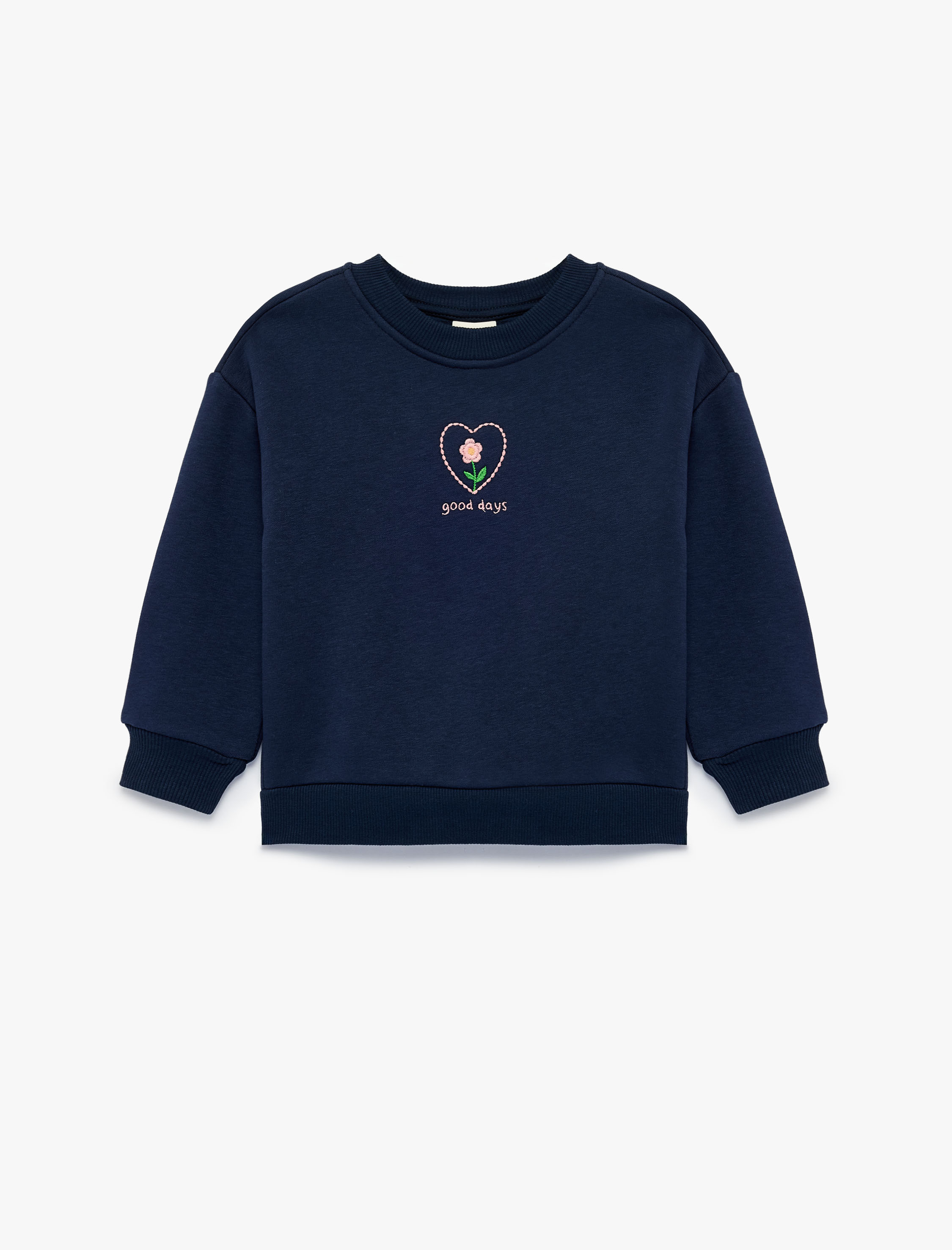  Kız Bebek Şardonlu Uzun Kollu Bisiklet Yaka Çiçek Nakışlı Sweatshirt