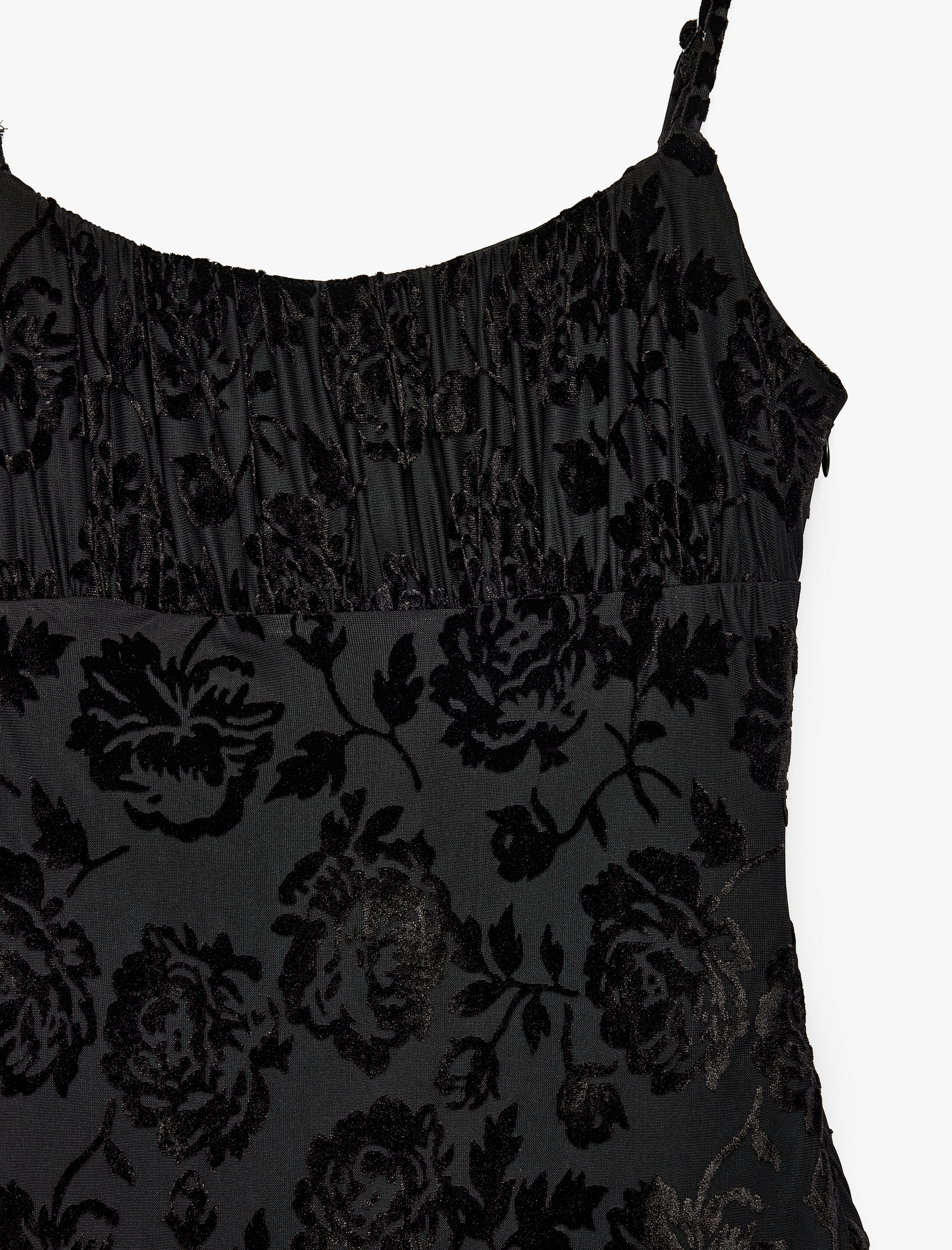   Asimetrik Kesim Slim Fit Askılı Midi Çiçekli Tül Elbise