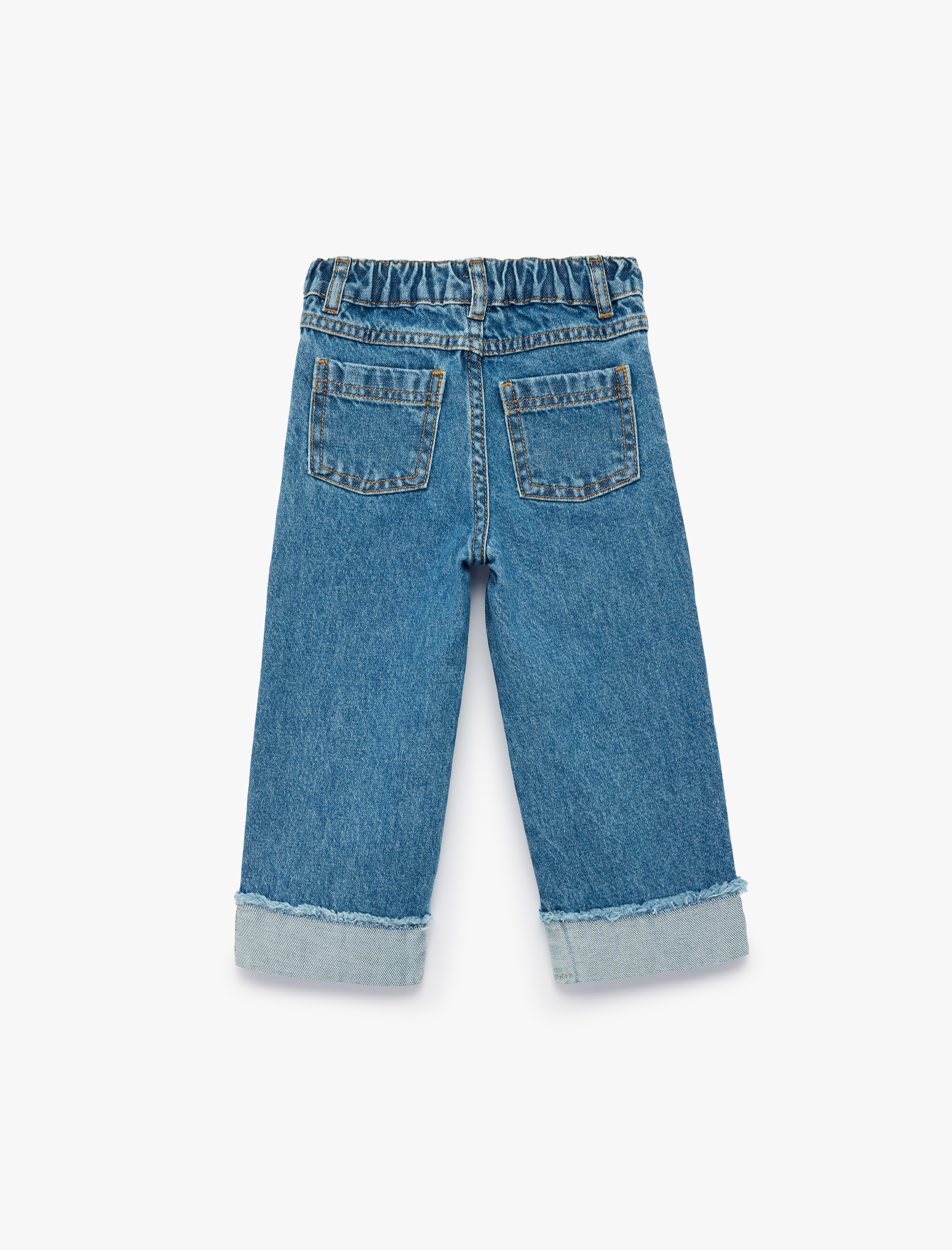  Kız Bebek Ayıcık ve Kalp Nakışlı Bol Kesim Pamuklu Geniş Paça Jean Pantolon
