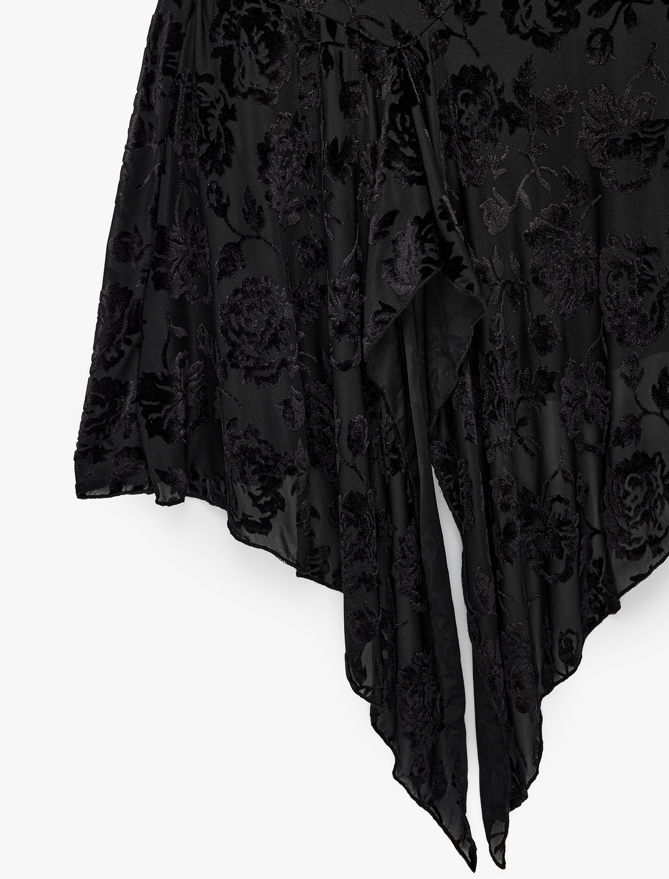   Asimetrik Kesim Slim Fit Askılı Midi Çiçekli Tül Elbise